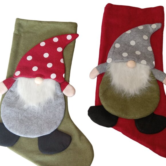 2 Large Gnome Stockings, Holiday Christmas Stockings, Christmas Decor - Picture 8 of 13